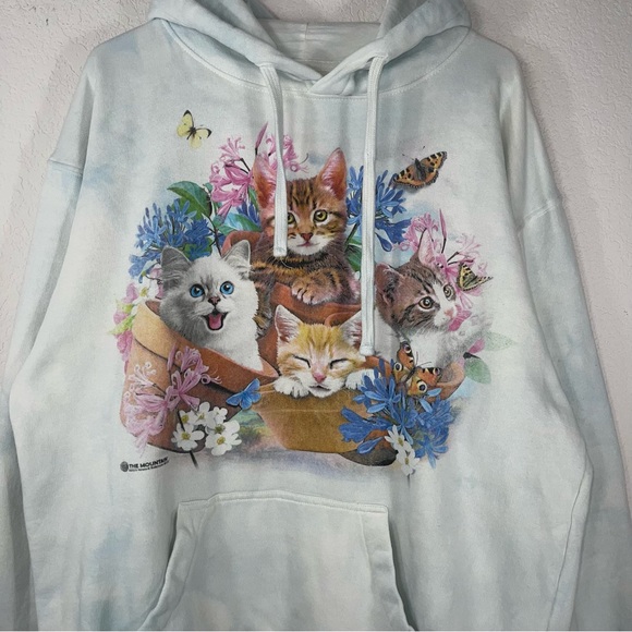 The Mountain unisex kitten selfie hoodie mint white tie dye Long sleeve hoodie - Picture 2 of 12